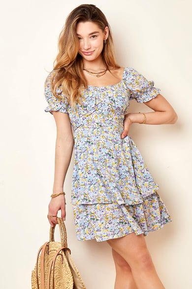 Robe Fleurie Eté Bleu S h5 Image4