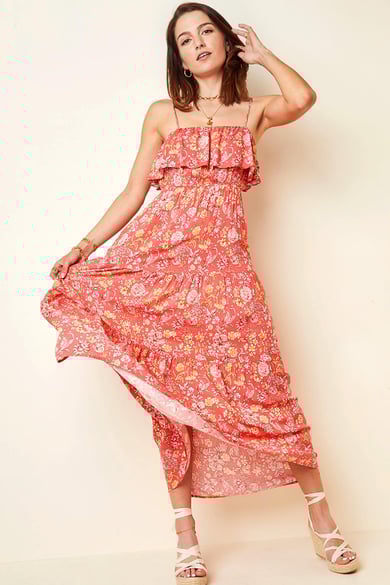 Maxikleid Vintage Blumen Rot S h5 Bild9
