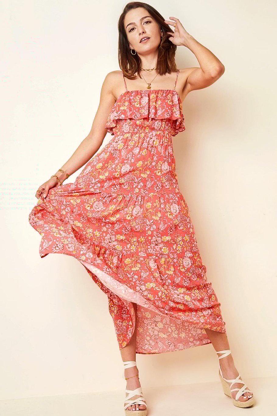 Maxikleid Vintage Blumen Rot S Bild9