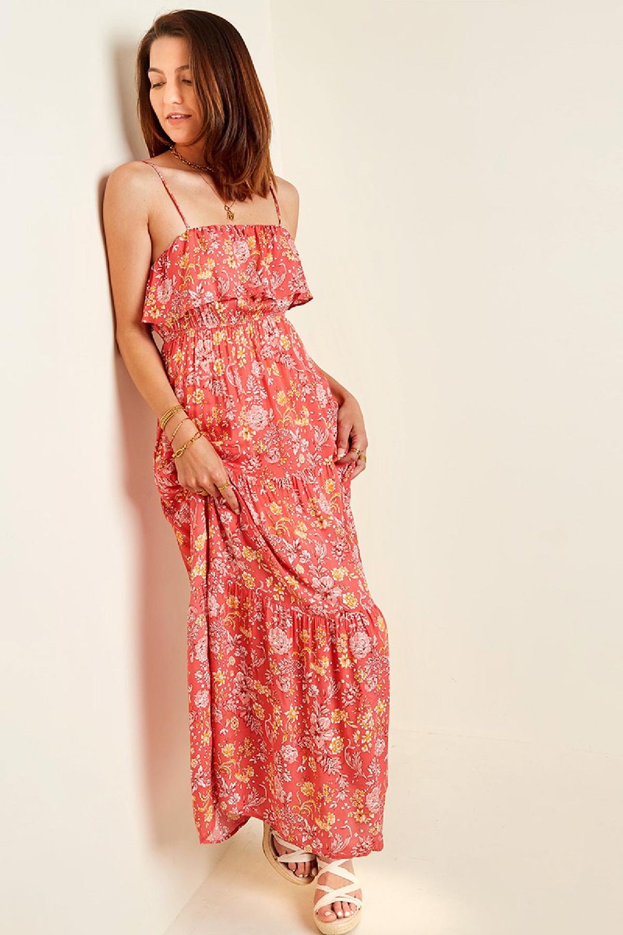 Maxikleid Vintage Blumen Rot S Bild10