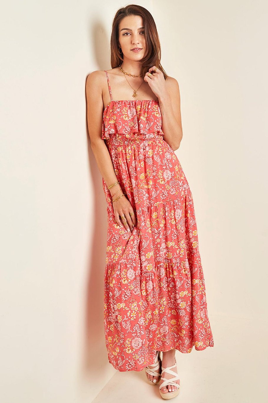 Maxikleid Vintage Blumen Rot S Bild11
