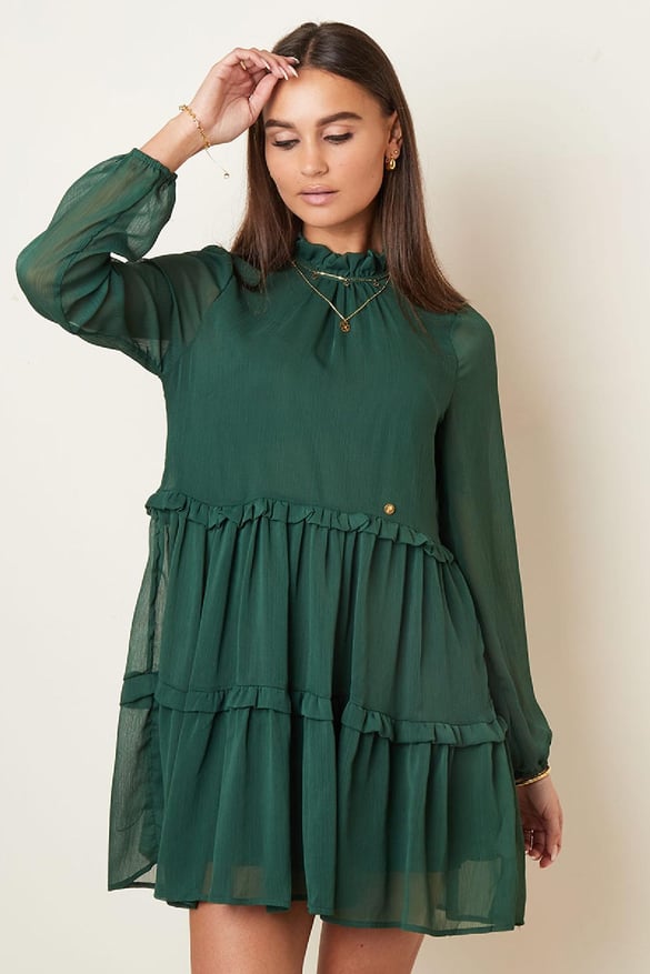 Kleid aus Chiffon mit Rüschen Blau S
