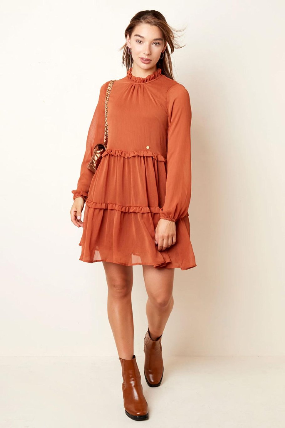 Ruffle chiffon dress Blue S Picture5