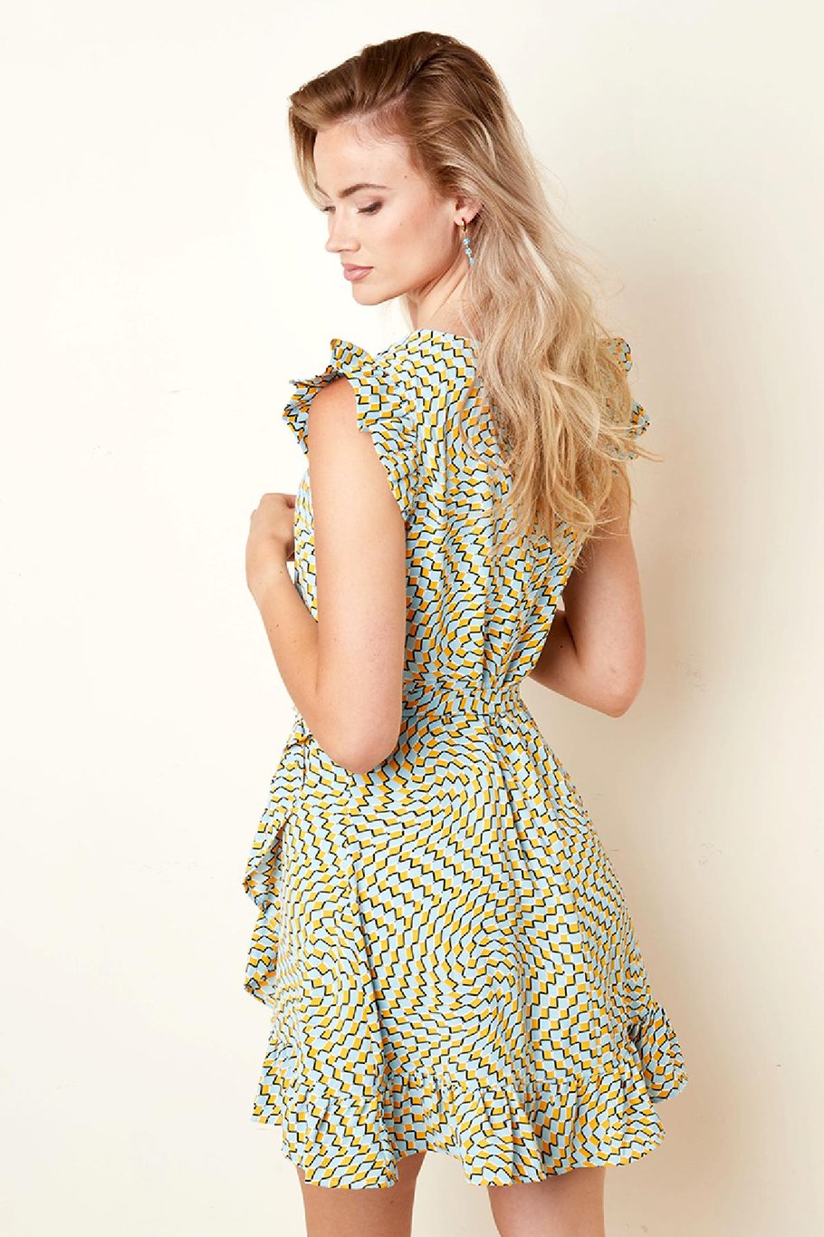 Vestido cruzado con estampado retro Verde &amp; Morado M Imagen7