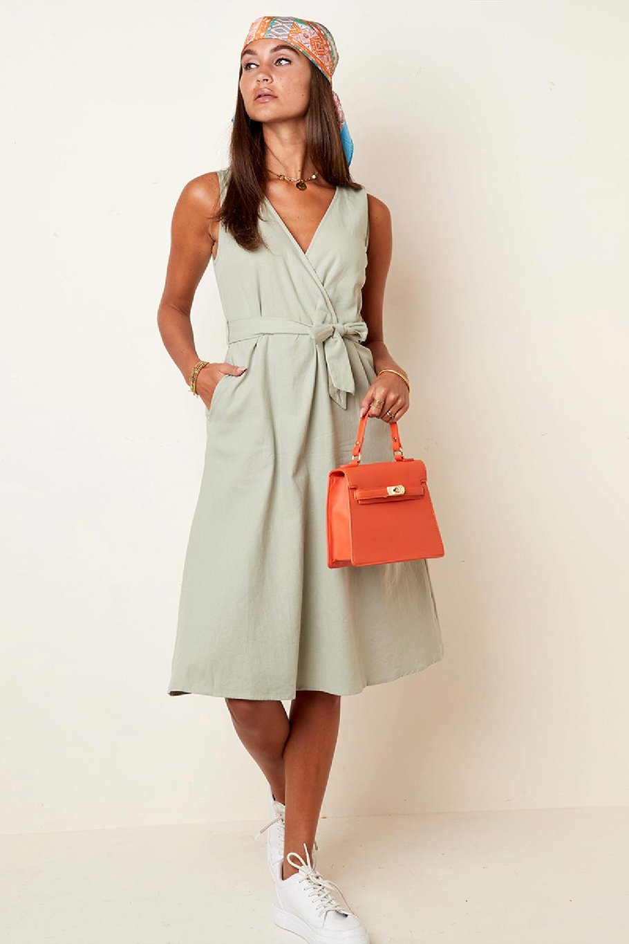 Baumwollkleid mit Taschen Offwhite S Bild7