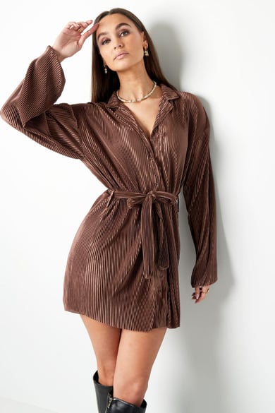 Kleid mit Rippstruktur Braun S h5 Bild3