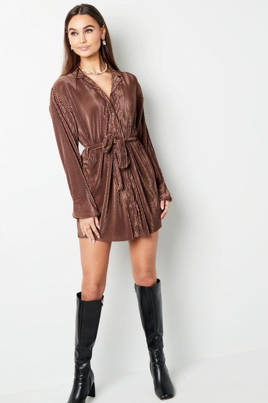 Kleid mit Rippstruktur Braun S Bild5