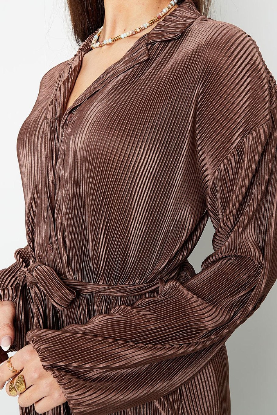 Kleid mit Rippstruktur Braun S Bild7
