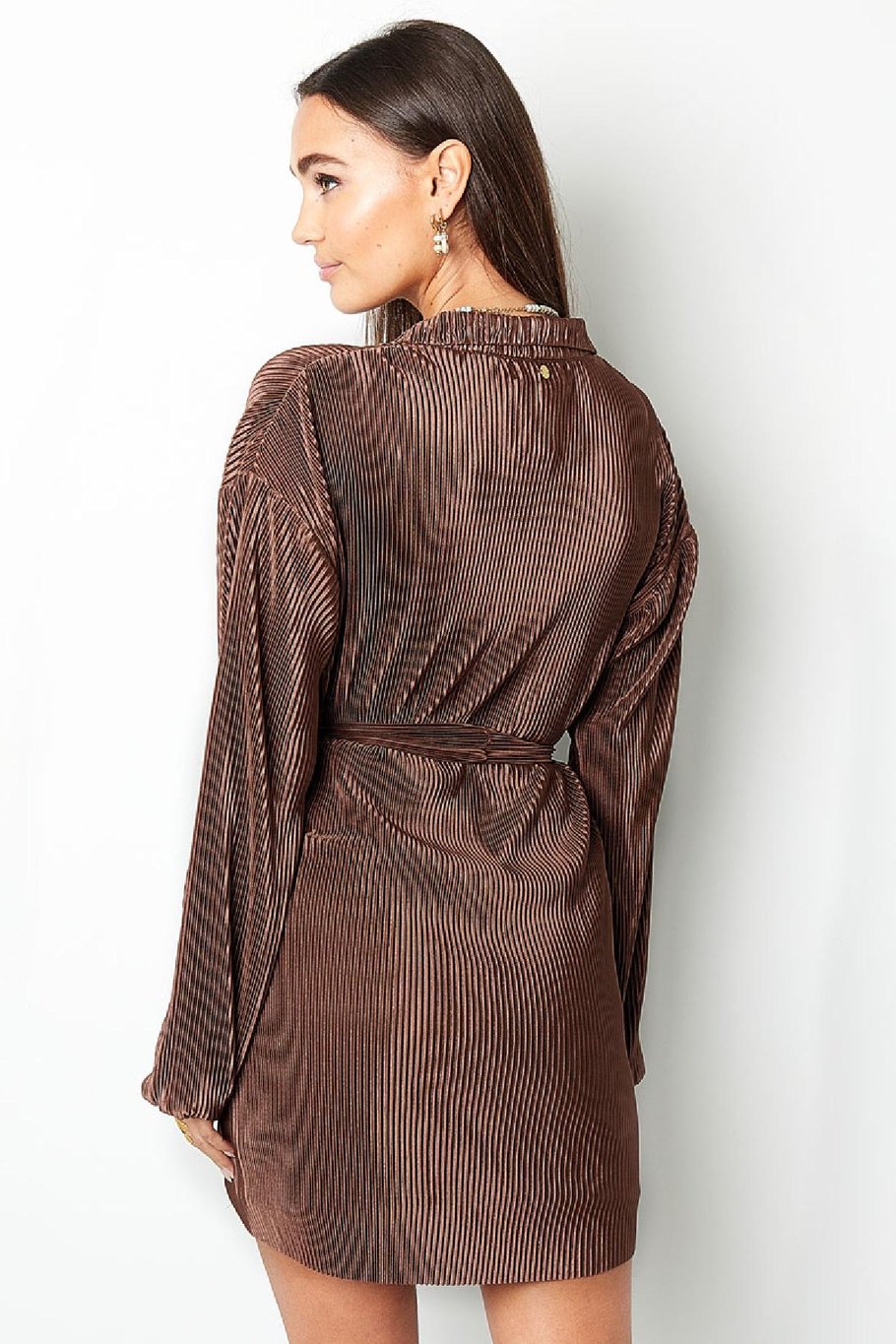 Kleid mit Rippstruktur Braun S Bild8