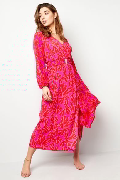 Maxi vestido estampado colorido con cinturón Amarillo S h5 Imagen2