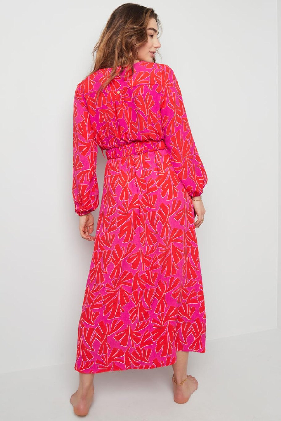 Maxi vestido estampado colorido con cinturón Amarillo S Imagen6
