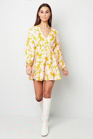 Kleid bunt bedruckt mit Gürtel Gelb S h5 Bild4