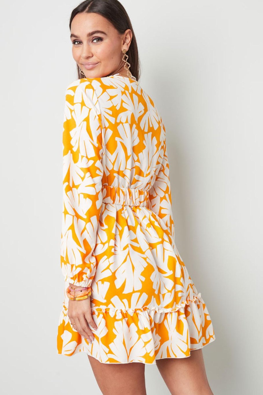 Kleid bunt bedruckt mit Gürtel Gelb S Bild6