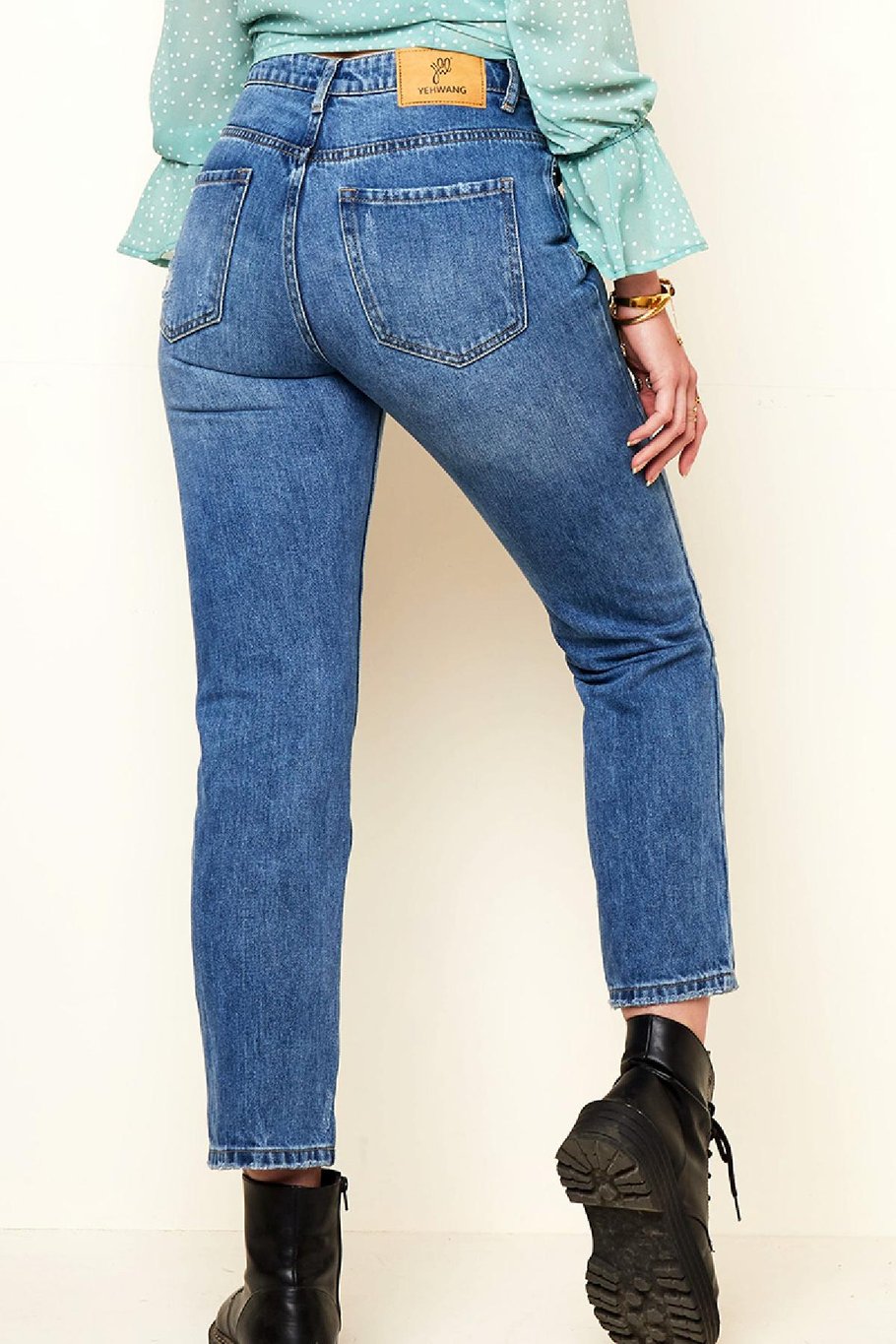 Enkellange jeans met versleten details Blauw XS h5Afbeelding6