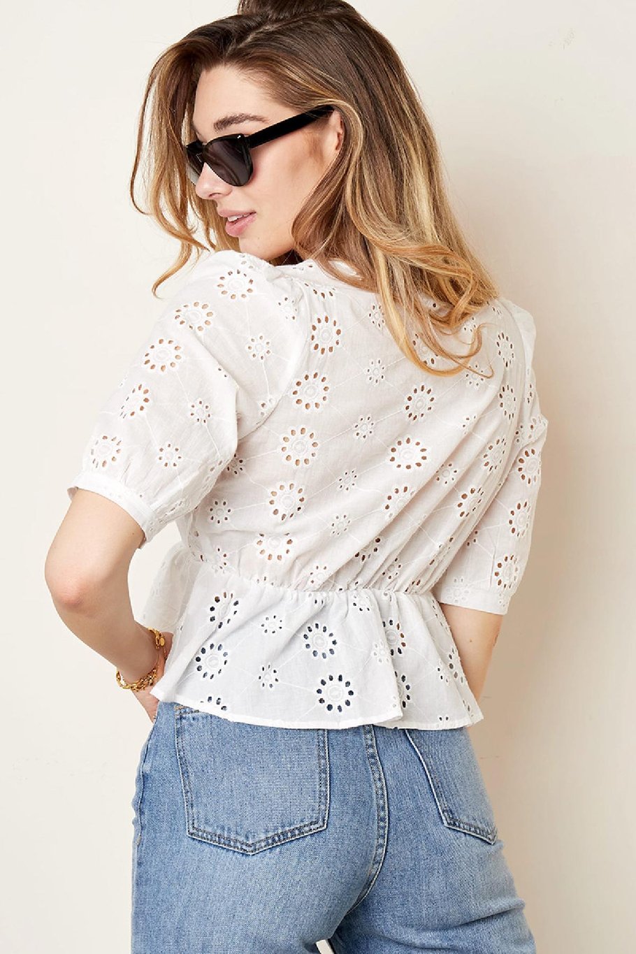 Broderie Anglaise Oberteil Weiß S Bild4