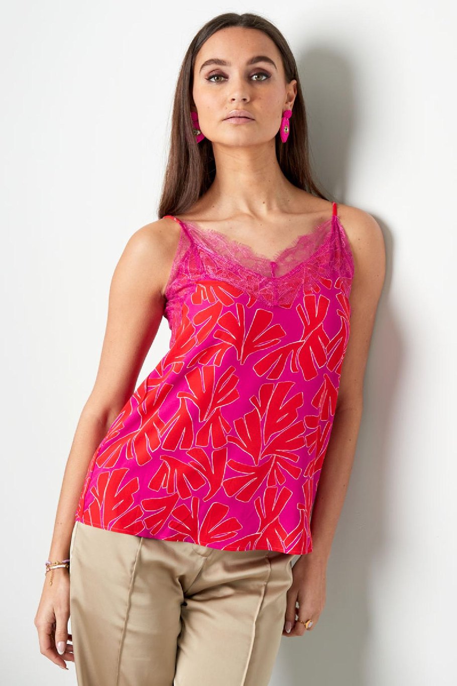 Top stampa colorata con pizzo Yellow S Immagine2