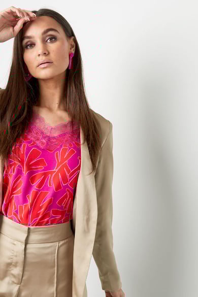 Top stampa colorata con pizzo Yellow S h5 Immagine4