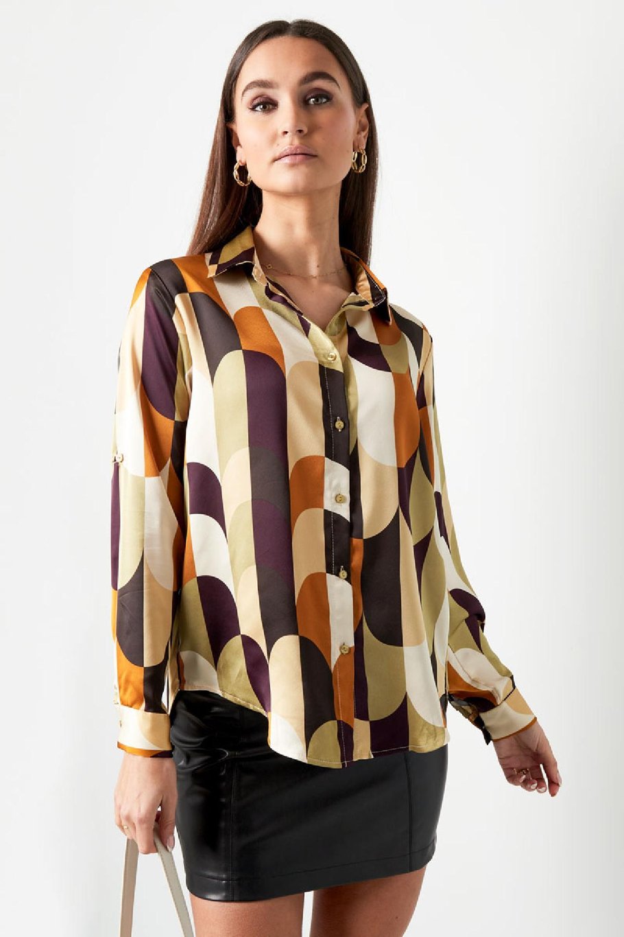 Bluse mit Grafikdruck Beige S Bild2