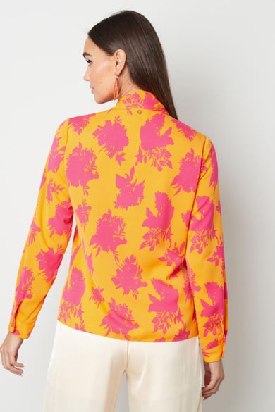 Bluse mit buntem Print zum Bindekragen Fuchsia &amp; Gelb S h5 Bild7