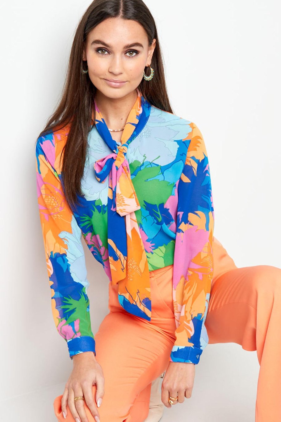 Blusa cuello lazo estampado floral Multicolor S Imagen4