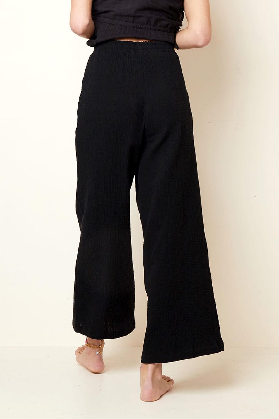 Baumwollhose mit weitem Bein Weiß S Bild6