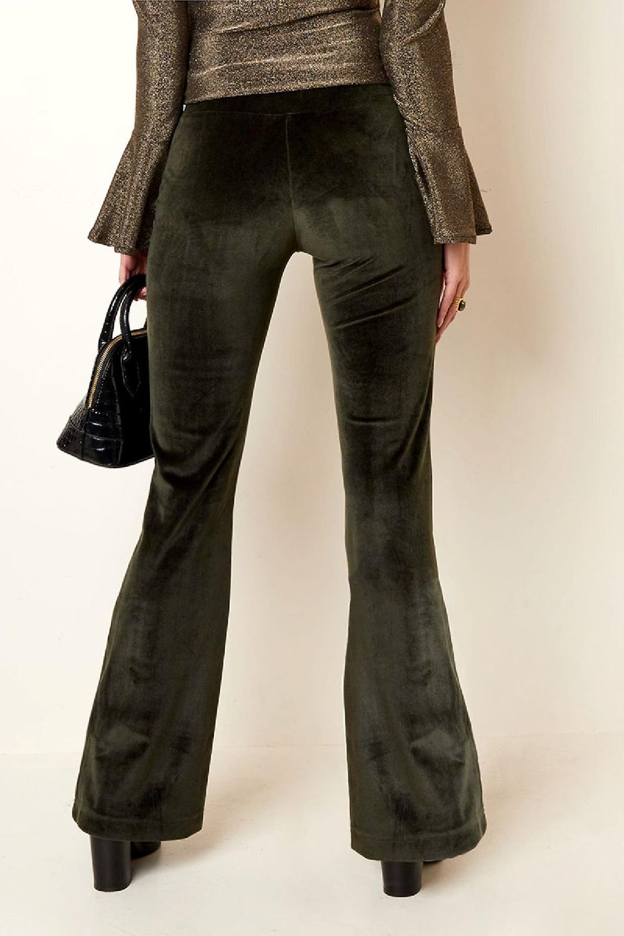 Pantalon évasé en velours Vert S Image7