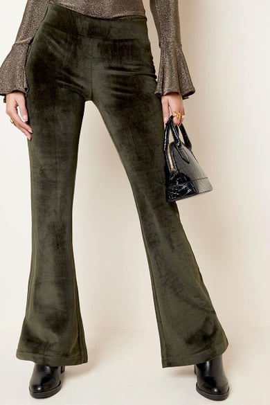 Pantalon évasé en velours Vert S h5 Image3
