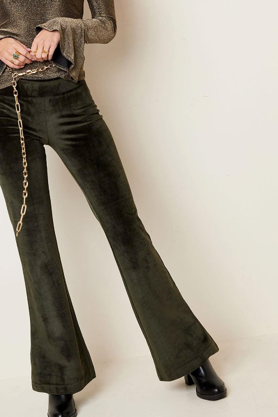 Pantalon évasé en velours Vert S Image2