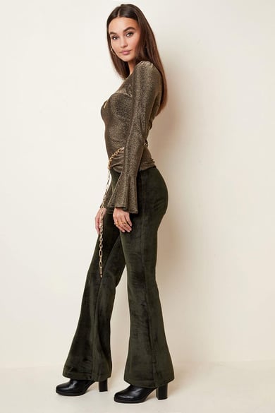 Pantalon évasé en velours Vert S h5 Image5