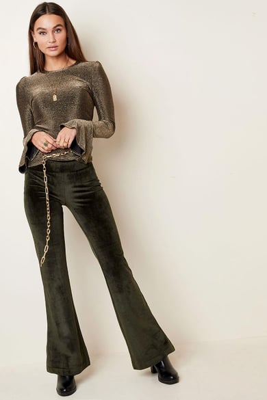Pantalon évasé en velours Vert S h5 Image6