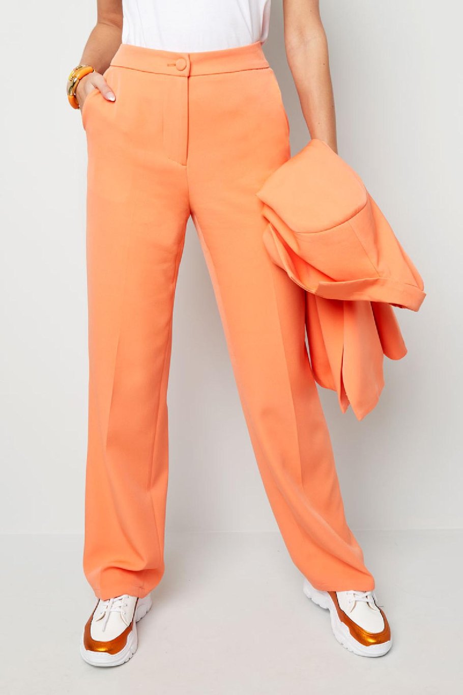Basic effen pantalon Zalmroze S Afbeelding2