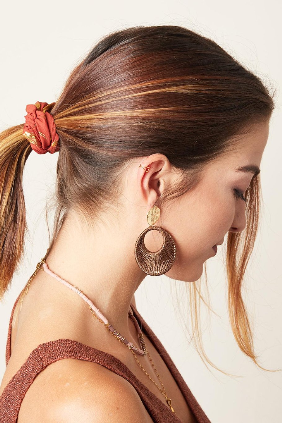 Scrunchie Golden Feather Red Polyester Picture5